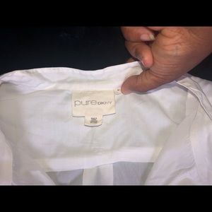 Pure DKNY White Cotton Half Button Short Sleeve